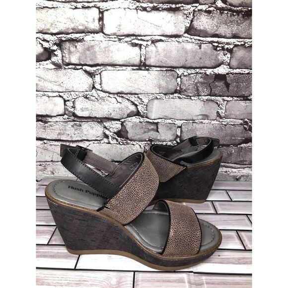 Hush Puppies Taupe Leather Polka Dot Platform Wedges Sandals Women Sz 8M US/39EU - Picture 13 of 16